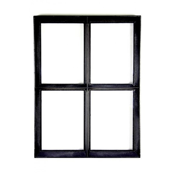 Schwarzer Metallrahmen für Fenster mit vier gleich großen rechteckigen Feldern, im klassischen Design