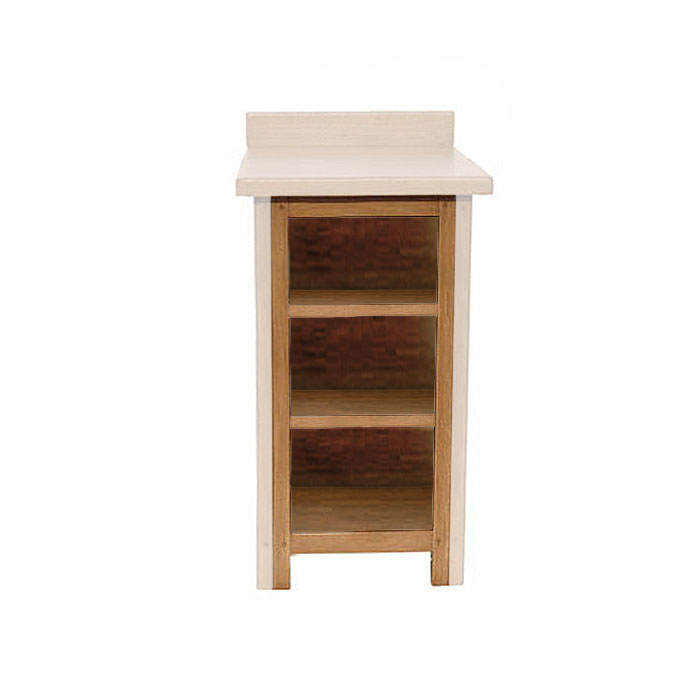 Holzschrank mit drei offenen Ablageflächen, geeignet für Küche oder Wohnzimmer