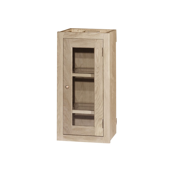 Holz-Hängeschrank mit Glastür und zwei Ablageflächen, geeignet als Aufbewahrungsschrank