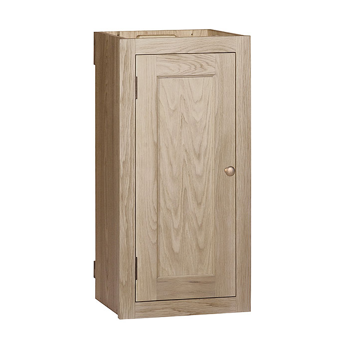 Unterschrank aus hellem Naturholz mit einer Tür und rundem Holzgriff, geeignet für verschiedene Wohnbereiche