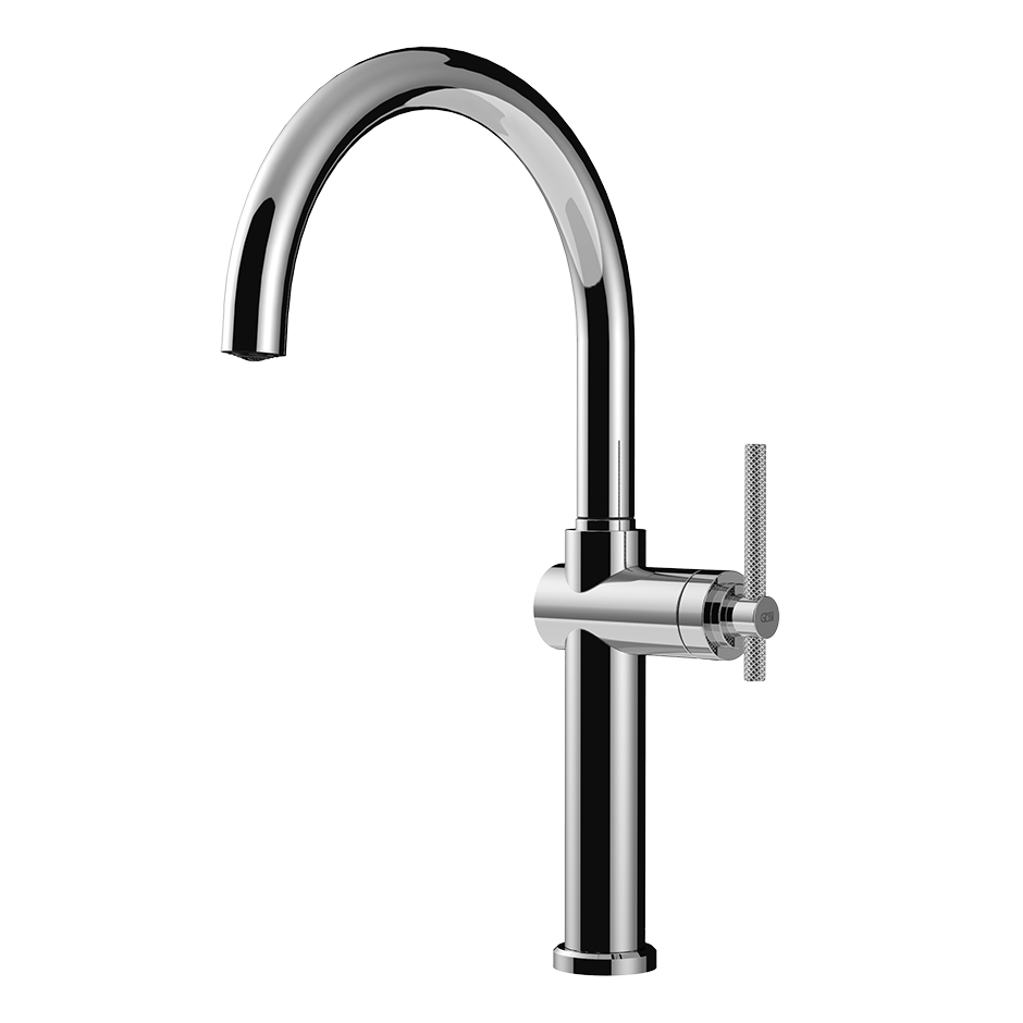 Einhebel Küchenarmatur aus Chrom, hoher Rundbogen, modern