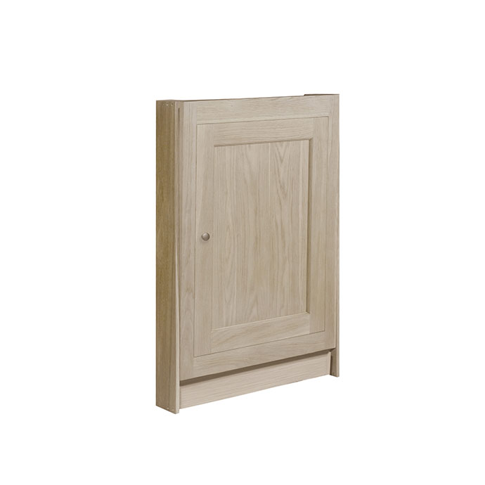 Naturfarbener Hängeschrank aus Holz mit einer Tür und kleinem Griff, ideal für Bad oder Küche
