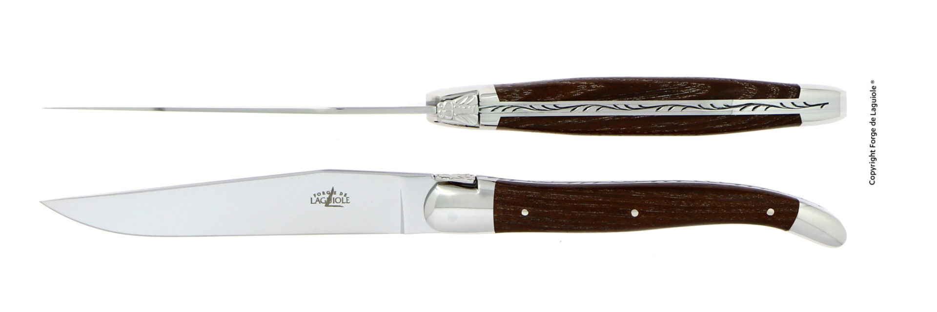Elegantes Laguiole Taschenmesser mit polierter Klinge, dekorativem Edelstahlrücken und edlem Holzgriff