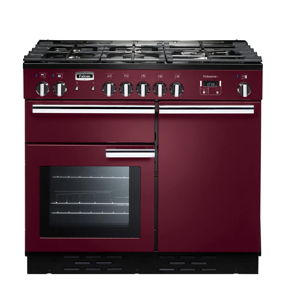 Falcon Professional+ Standherd in Bordeauxrot mit Gaskochfeld und Doppelbackofen, modernes Küchengerät für anspruchsvolles Kochen