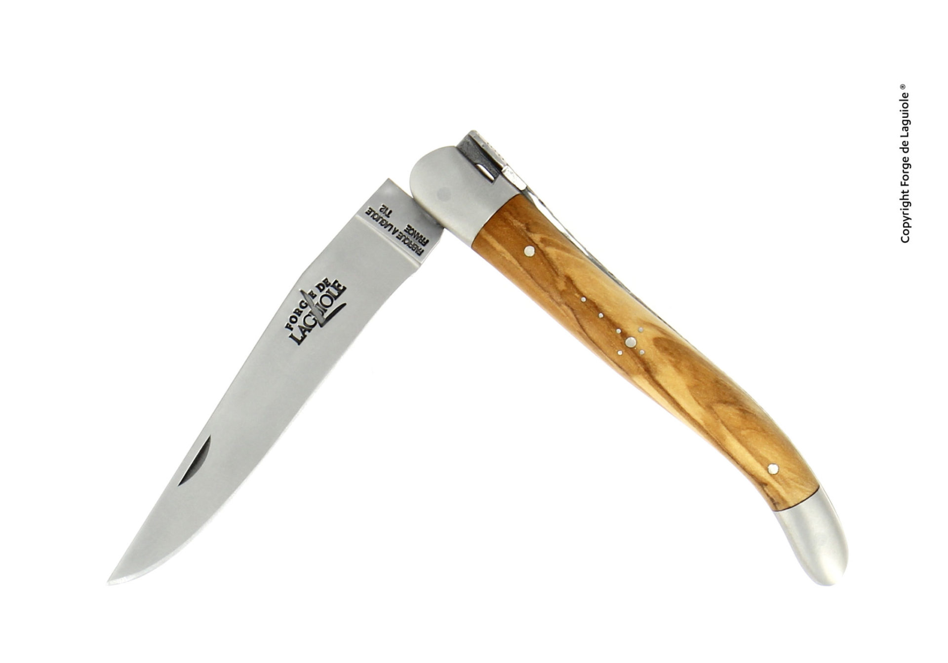 Laguiole Klappmesser mit Griff aus Olivenholz und Edelstahlklinge, hochwertiges handgefertigtes Taschenmesser