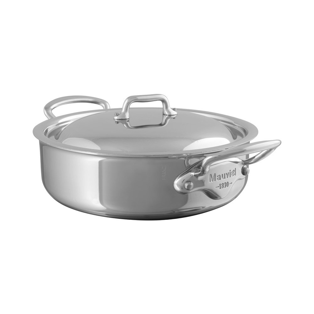 Edelstahl Schmortopf mit Deckel von Mauviel, 28 cm Durchmesser, ideal zum Braten, Schmorren und Kochen