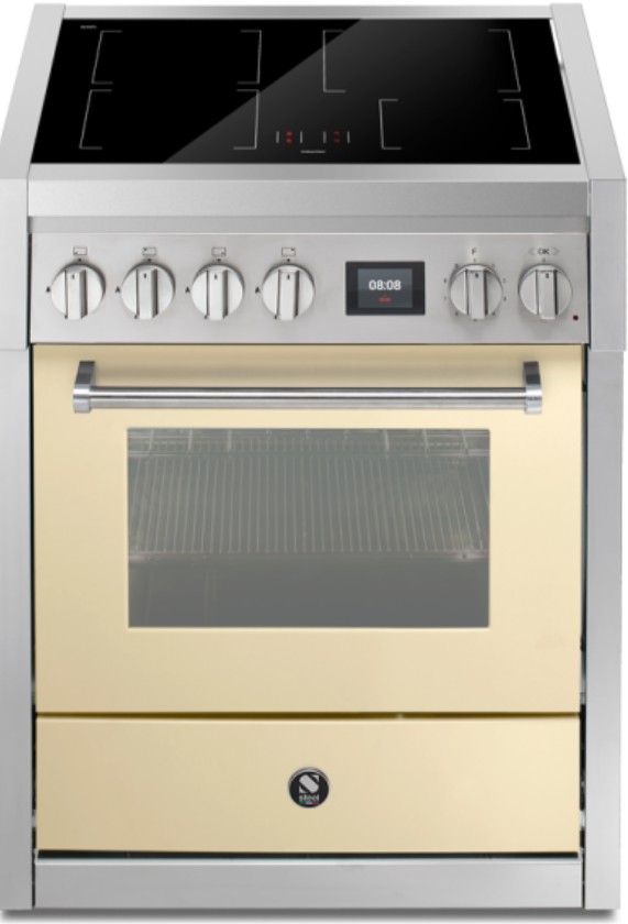 Induktionsherd mit Backofen, Cremefront, Edelstahlbedienung