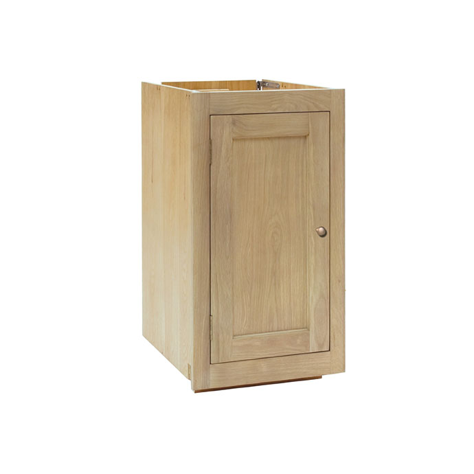 Unterschrank aus hellem Holz mit einer Tür und schlichtem Design, ideal für Küche oder Badezimmer
