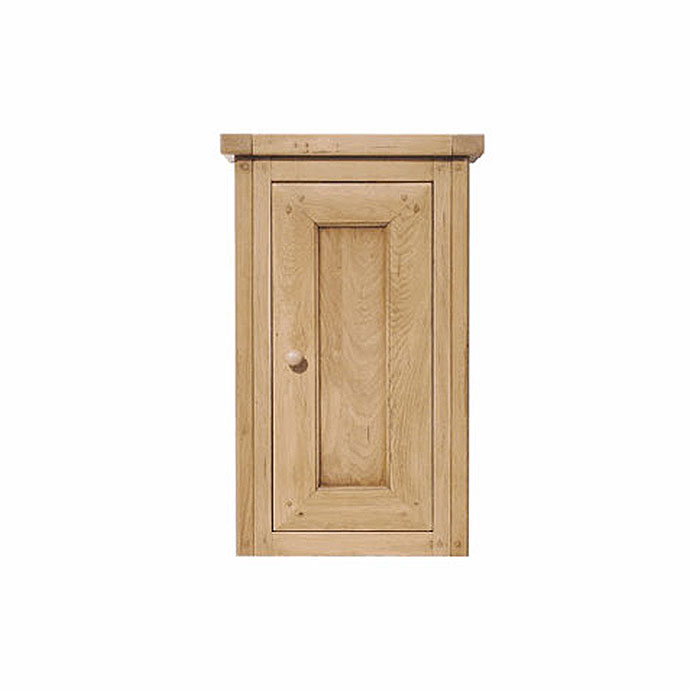 Hängeschrank aus massiver Eiche mit einer Tür und Holzknauf, geeignet für verschiedene Wohnbereiche