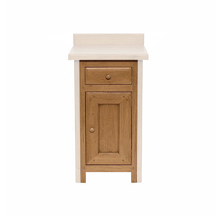 Holzschrank im Landhausstil mit einer Schublade und einer Tür, ideal als Nachttisch oder Beistellschrank