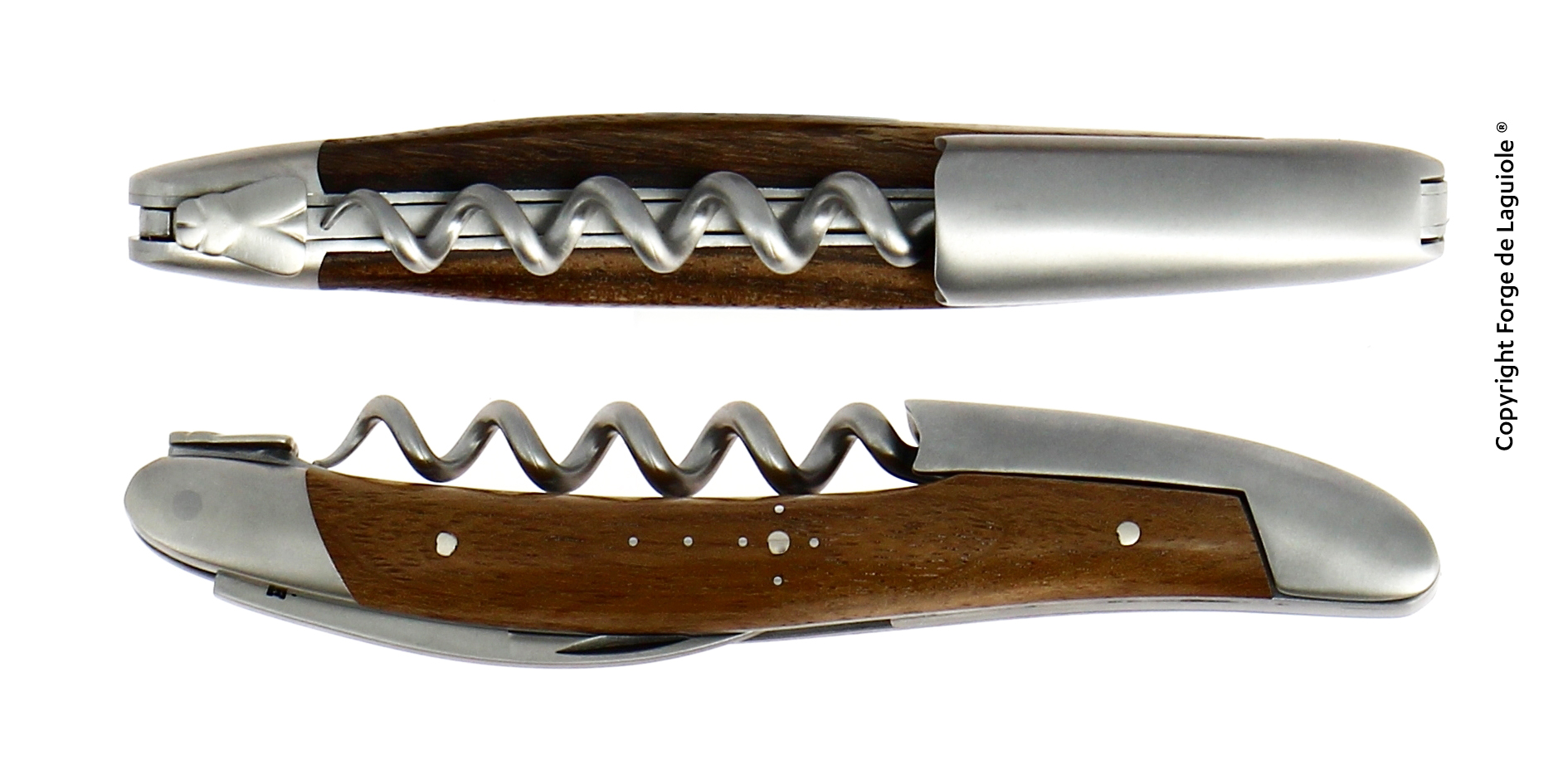 Elegantes Kellnermesser von Forge de Laguiole mit Holzgriff und integriertem Korkenzieher, edles Design für Weinliebhaber