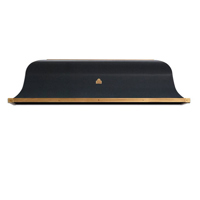Schwarze Dunstabzugshaube mit goldenen Messingdetails, moderne Wandhaube für Küchen