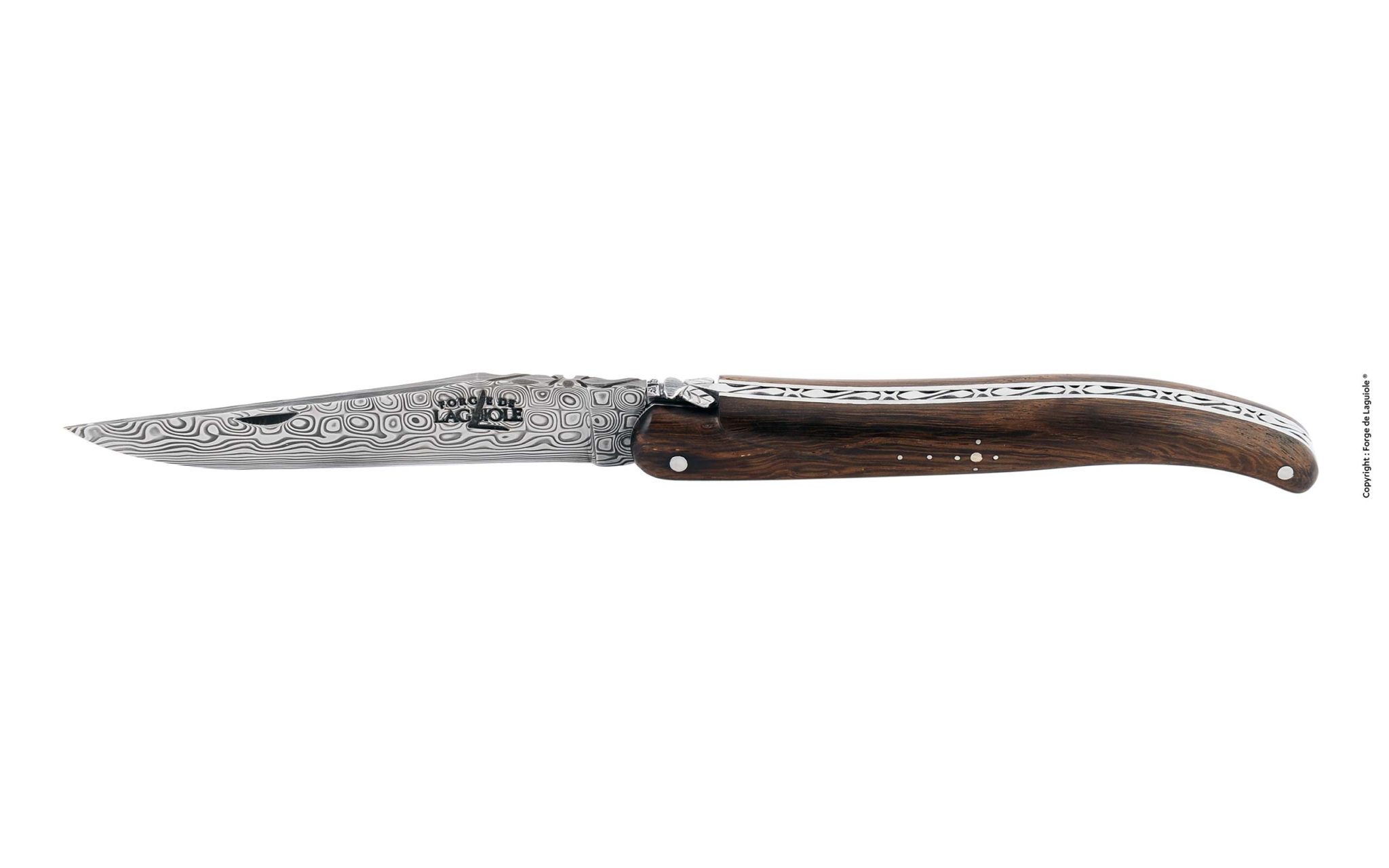 Edles Laguiole Taschenmesser mit kunstvoller Damastklinge und elegantem Holzgriff, handgefertigt