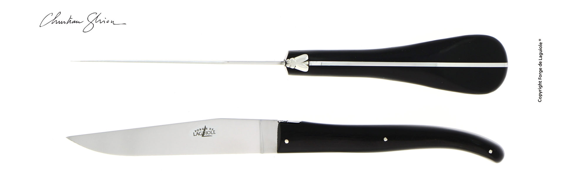 Exklusives Tafelmesser von Forge de Laguiole mit schwarzem, ergonomisch geformtem Griff und hochwertiger Edelstahlklinge