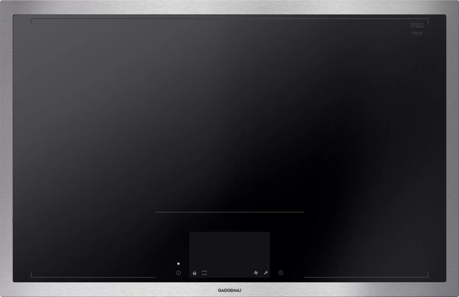 Gaggenau Induktionskochfeld mit schwarzer Glaskeramikoberfläche und Edelstahlrahmen, Touch-Bedienung vorne
