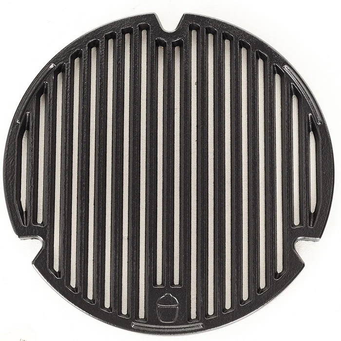 Runder grillrost aus Gusseisen mit längs verlaufenden Rillen, passend für viele Grills, ideal zum Grillen von Fleisch und Gemüse