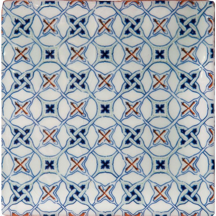 Dekorative Fliese, blau und orange, geometrisches Muster