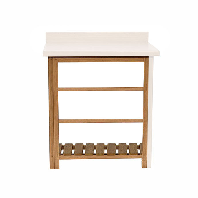 Konsolentisch aus Holz mit weißer Platte und unterem Ablagefach, ideal für Flur oder Wohnzimmer