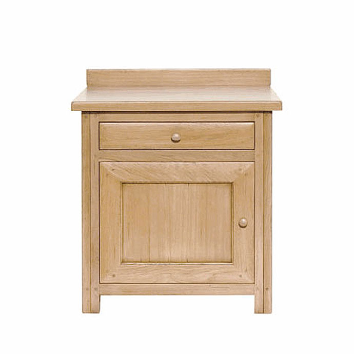Massiver Küchenschrank aus hellem Holz mit einer Schublade und einer Tür, ideal für Küche oder Flur