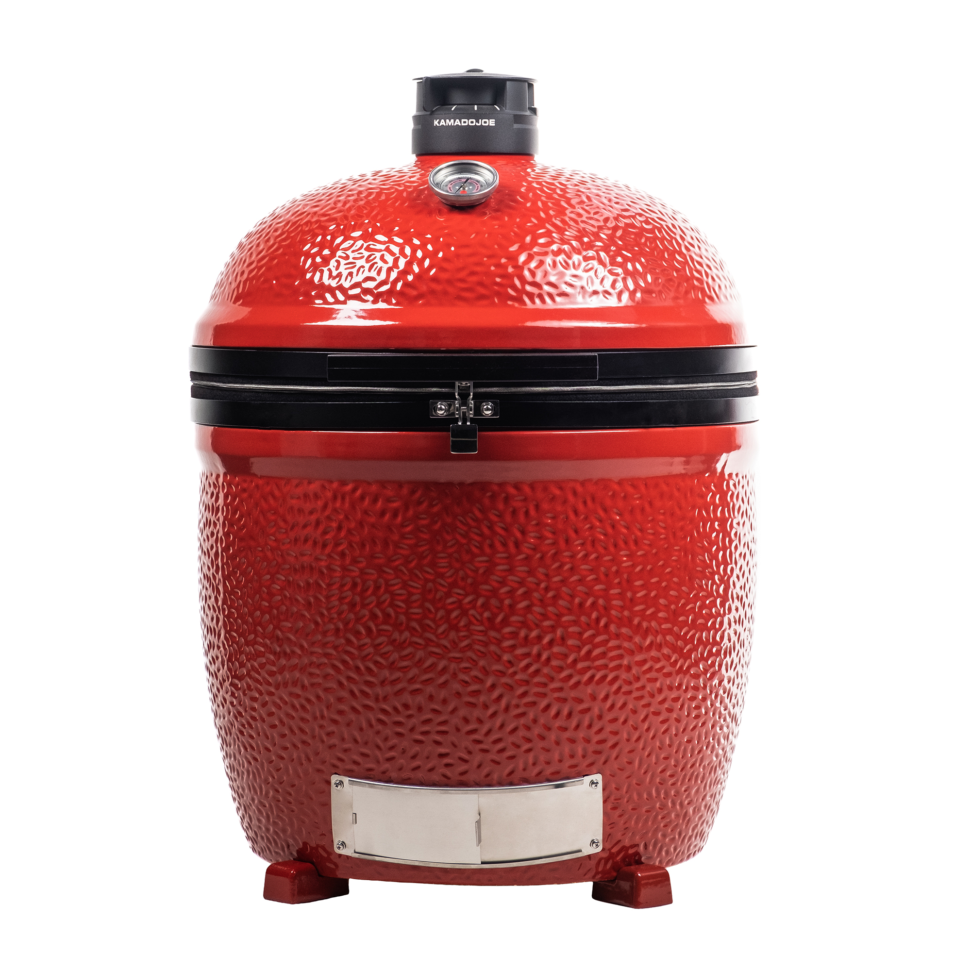 Roter Kamado Joe Keramikgrill mit Thermometer und Lüftungsregler, ideal zum Grillen, Räuchern und Backen im Garten
