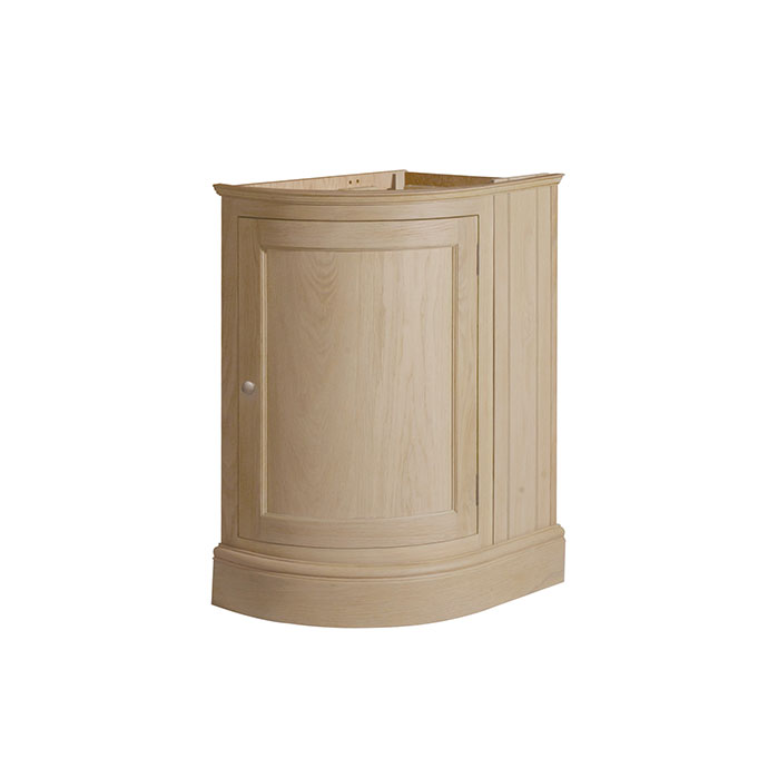 Eckiger Unterschrank aus hellem Holz mit einer Tür, geeignet für Badezimmer oder Küche, platzsparend und zeitlos