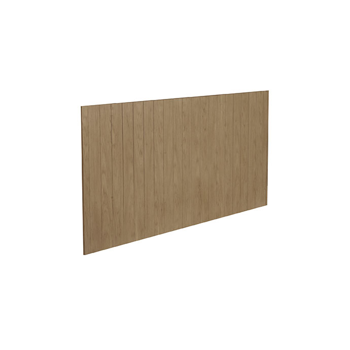 Moderne Küchenrückwand aus braunem MDF-Holzdekor mit senkrechter Linienstruktur, ideal als Spritzschutz