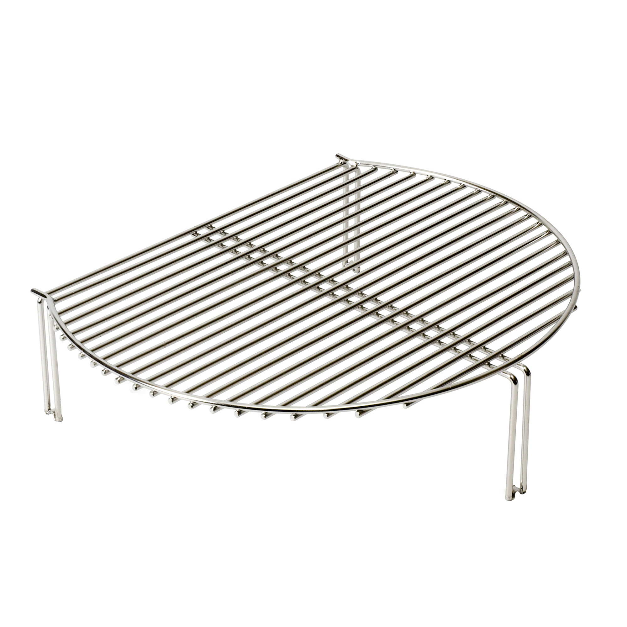 Halbrunder Grillrost aus Edelstahl mit Standfüßen, ideal als Zusatzrost für Grill oder Barbecue