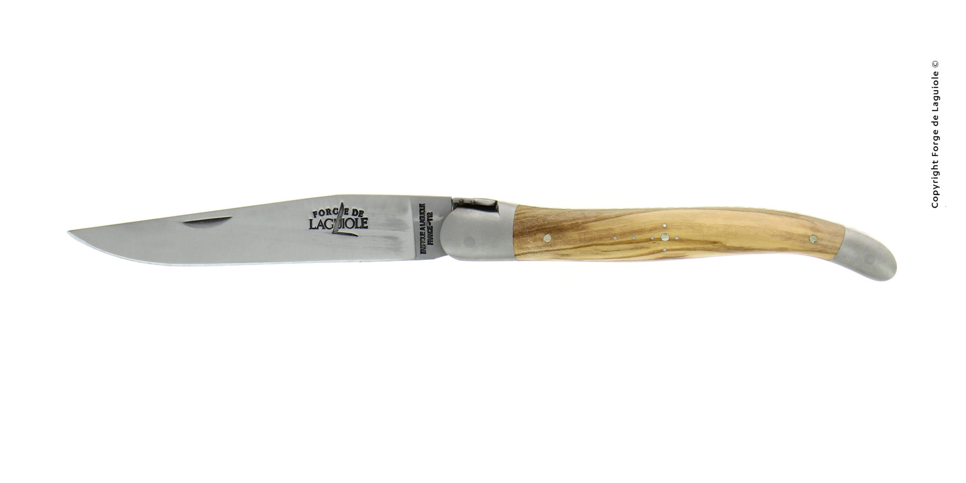 Edles Laguiole Taschenmesser mit Klinge aus Edelstahl und Griff aus Olivenholz, traditionell gefertigt von Forge de Laguiole