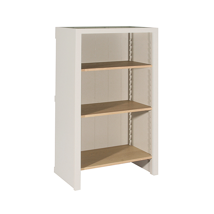 Weißes Regal mit drei verstellbaren Holz-Einlegeböden, ideal als Bücherregal oder Aufbewahrungslösung
