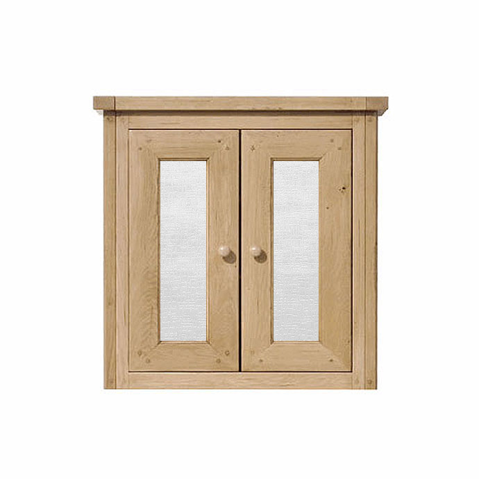 Massivholz-Hängeschrank mit zwei Glastüren und Holzgriffen, geeignet für Badezimmer oder Küche