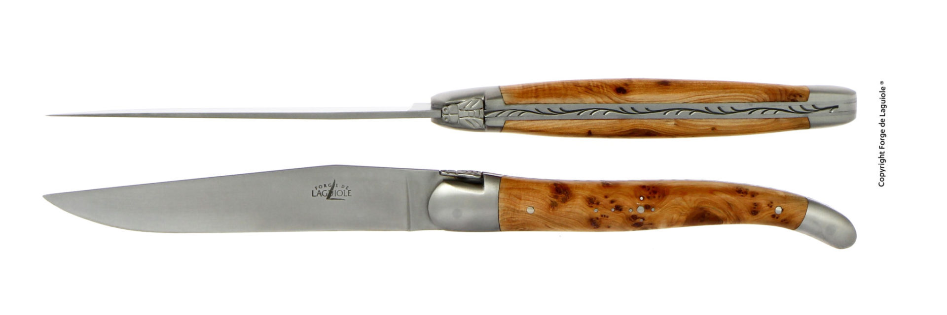 Elegantes Laguiole Taschenmesser mit poliertem Olivenholzgriff und Edelstahlklinge, handgefertigt von Forge de Laguiole