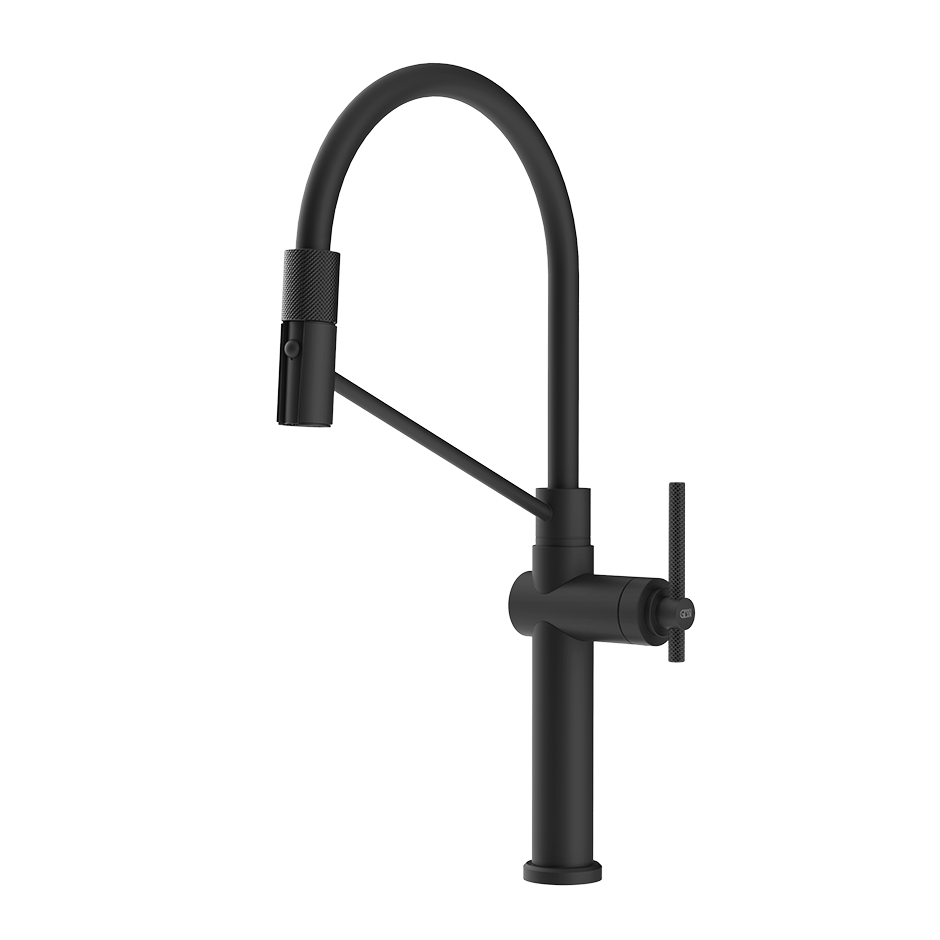 Schwarze Einhebel-Küchenarmatur mit Ausziehbrause