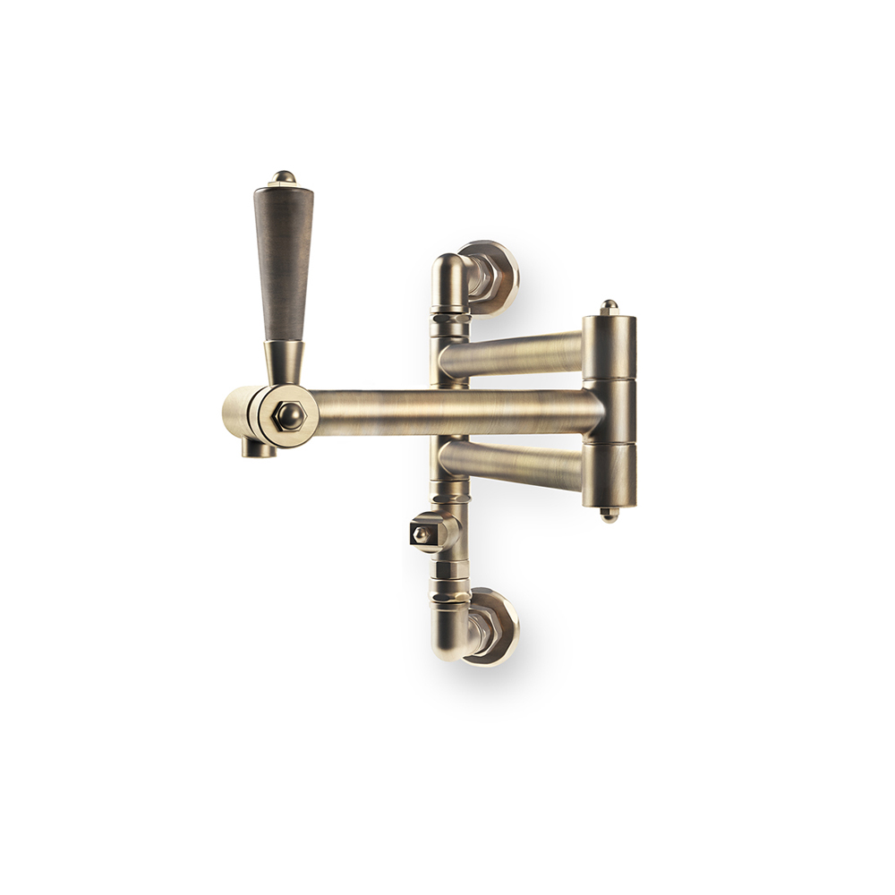 Wandarmatur Topffüller aus gebürstetem Messing mit drehbarem Arm und Holzgriff, ideal für die Küchenwandmontage