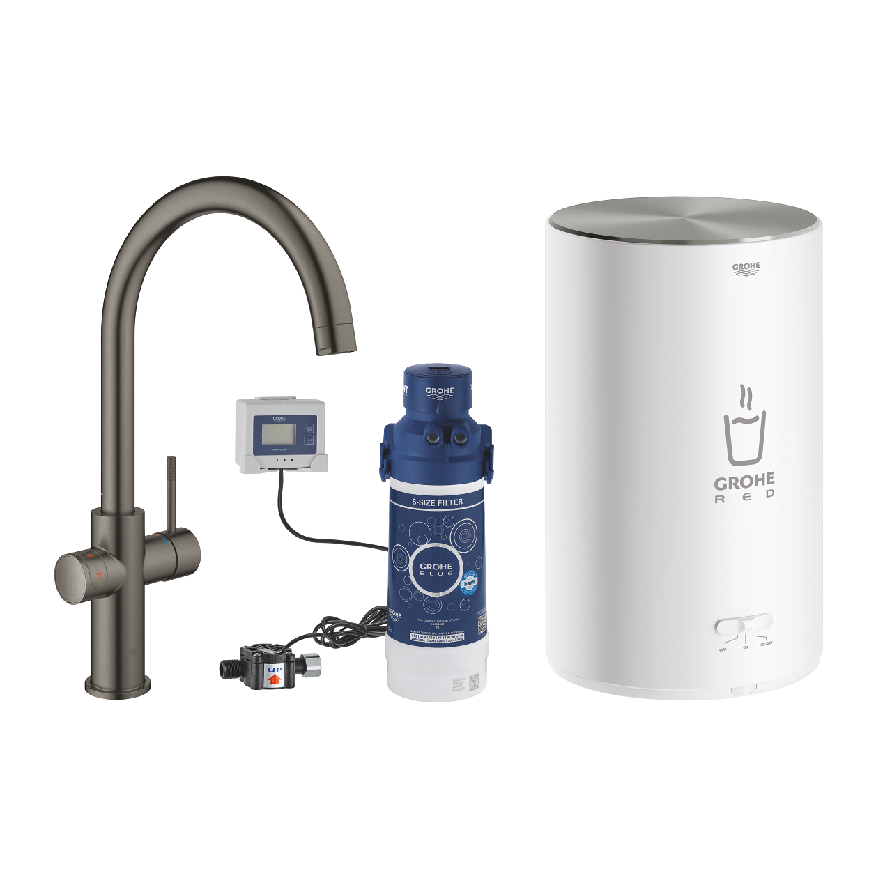 GROHE Red Duo Komplettset bestehend aus Küchenarmatur, Boiler, Wasserfilter und Steuereinheit für kochend heißes Wasser