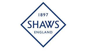 Logo von Shaws England mit der Jahreszahl 1897 – stilisiertes Diamant-Design in Blau