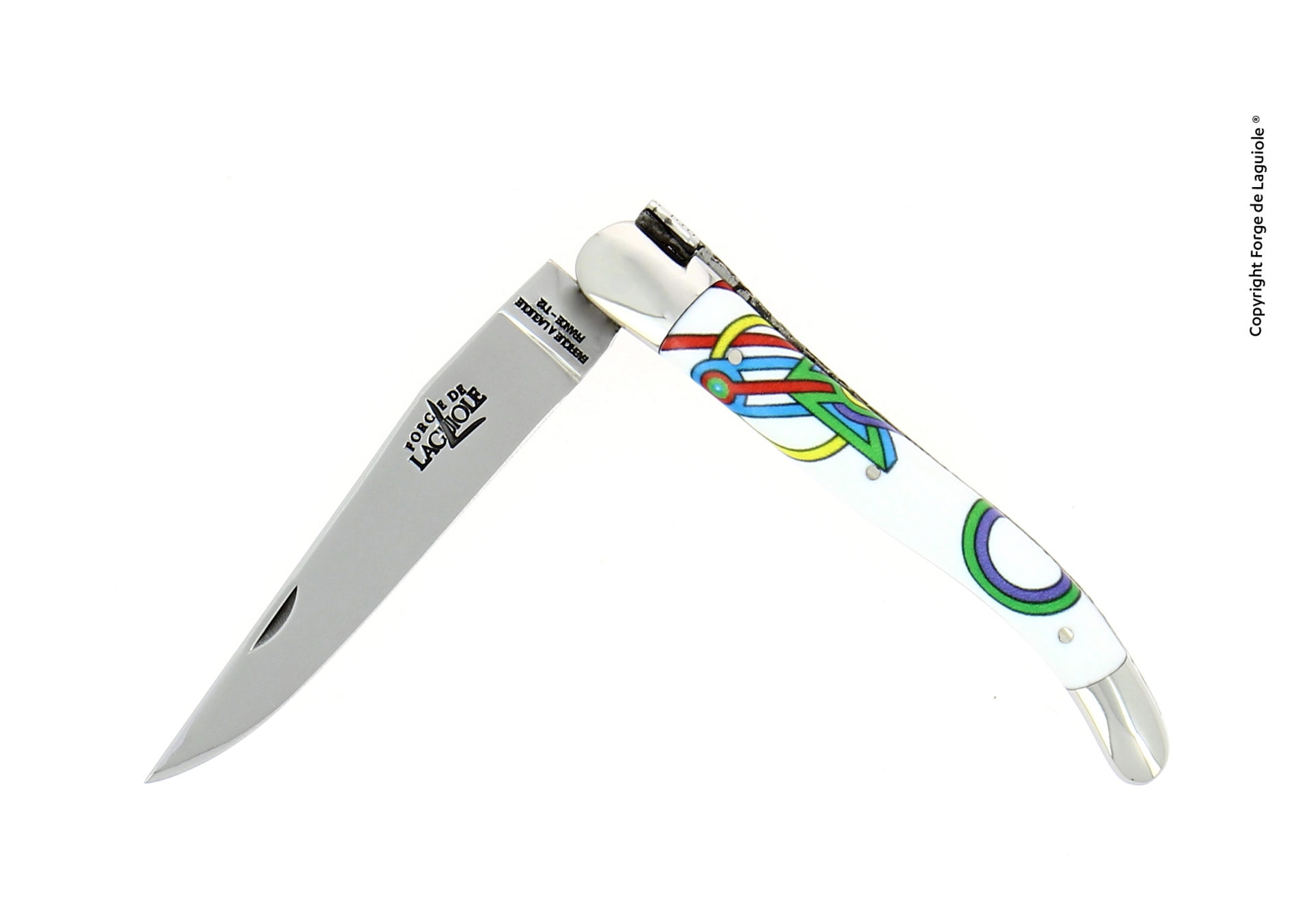 Elegantes Laguiole Taschenmesser mit hochwertiger Edelstahlklinge und modernem, farbig graviertem Griff