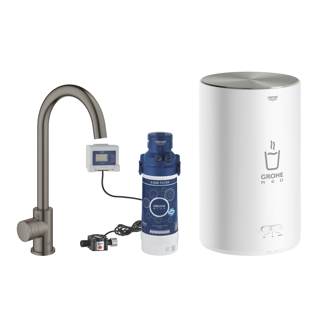 GROHE Red Komplettset bestehend aus Wasserhahn, Filter, Boiler und Bedieneinheit für heißes Wasser auf Knopfdruck