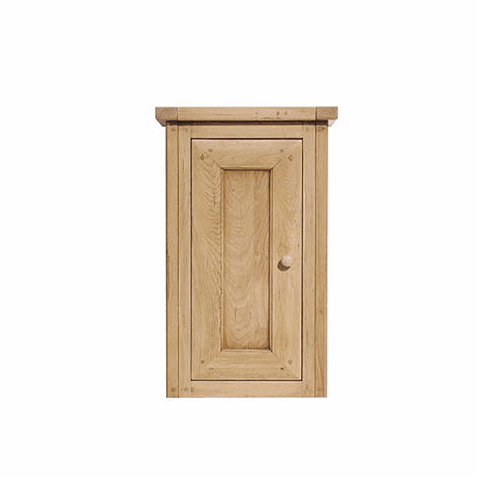 Ein einteiliger Hängeschrank aus massiver Eiche mit einer Tür und Holzgriff, geeignet für verschiedene Räume im rustikalen Stil