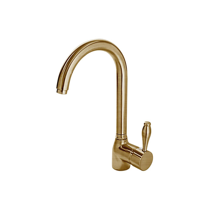 Gebogene Küchenarmatur in Gold-Optik mit Einhebelgriff, ideal für moderne Küchen