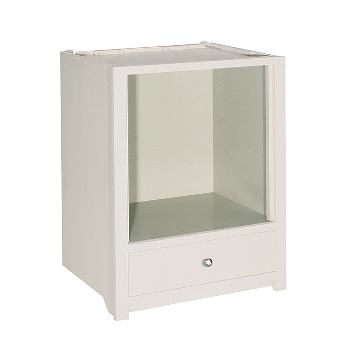 Nachttisch in Weiß mit offenem Ablagefach und einer Schublade, ideal für das Schlafzimmer als Beistelltisch