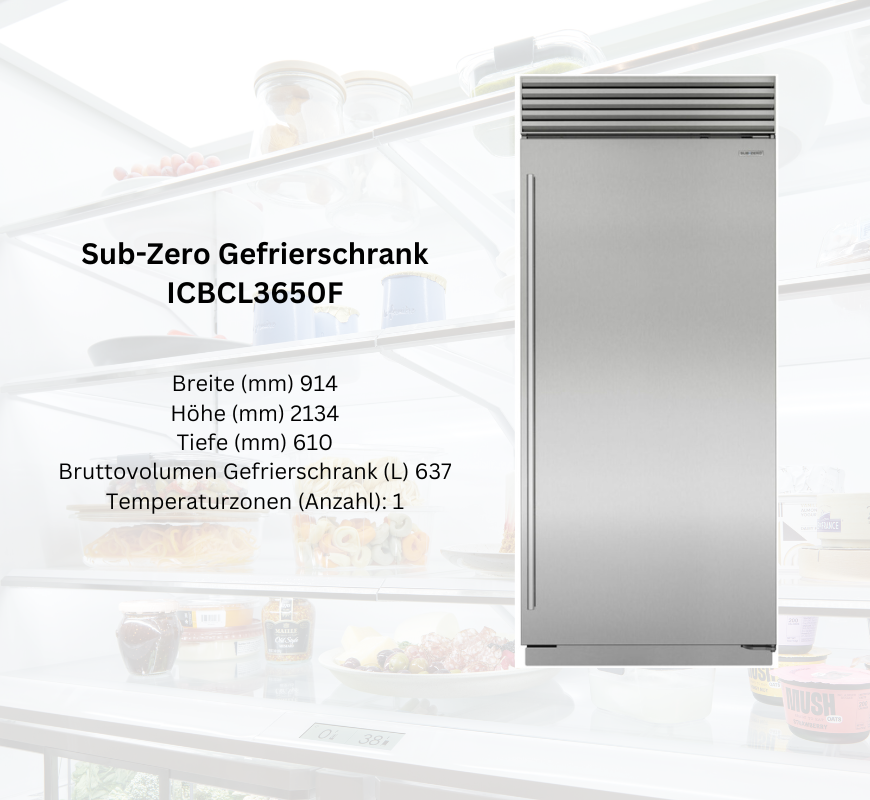Sub-Zero Gefrierschrank ICBCI3650F, freistehendes Edelstahlmodell mit 637 Litern Bruttovolumen und einer Temperaturzone, Abmessungen: 914 x 2134 x 610 mm