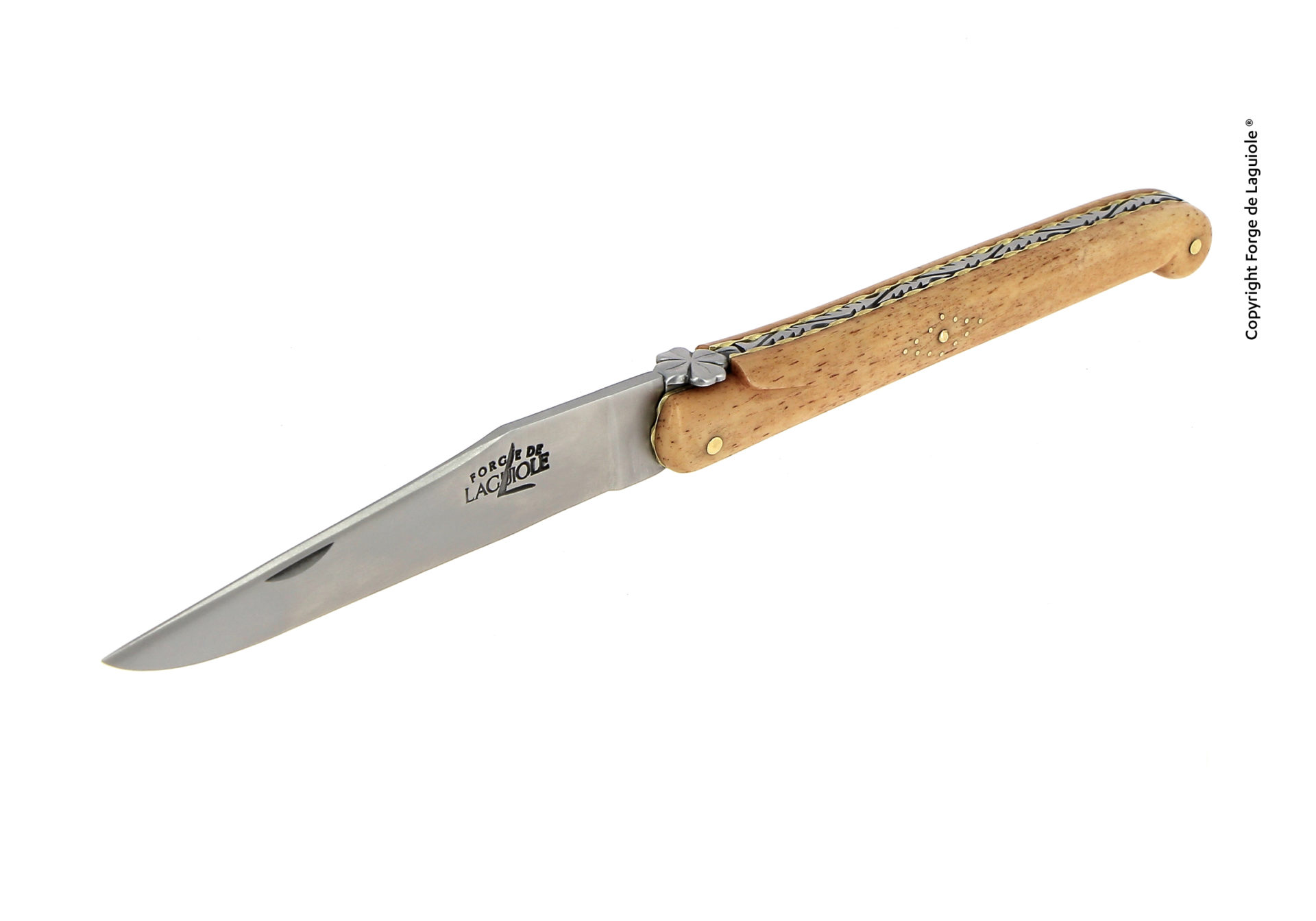 Hochwertiges Laguiole Taschenmesser mit Holzgriff und dekorativen Elementen, elegante Handwerkskunst