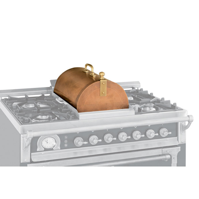 Kupferne Pizzahaube mit Messinggriff als Aufsatz für Gasherde, ideal zum Backen von Pizza auf dem Kochfeld
