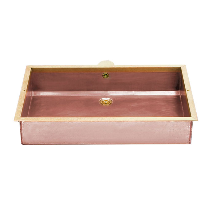 Kupferfarbenes rechteckiges Waschbecken mit goldfarbener Umrandung, modernes und elegantes Design, für Bad oder Küche geeignet