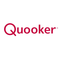 Quooker Logo in roter Schrift, Hersteller für Armaturen mit kochendem Wasser
