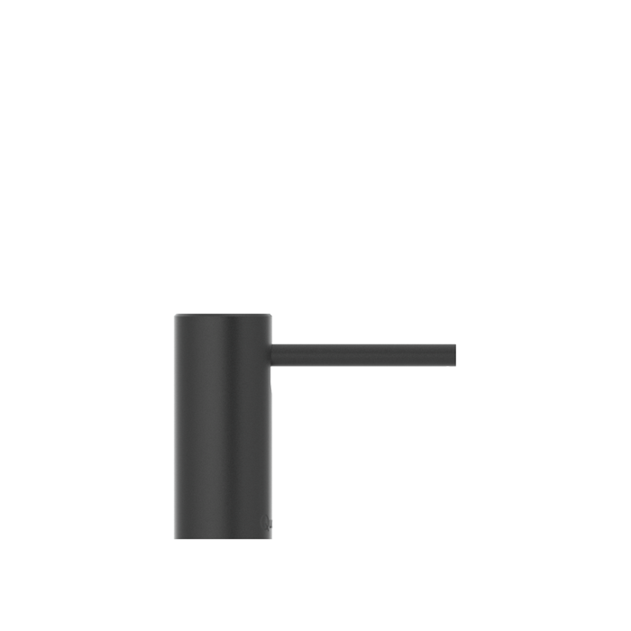 Schwarzer, zylindrischer Seifenspender mit seitlichem Auslass, modernes und minimalistisches Design