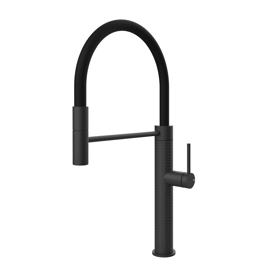 Hohe Einhebel-Küchenarmatur, schwarz matt, Profi-Design