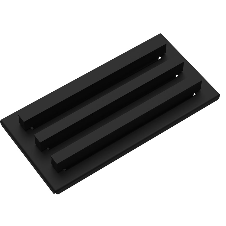 Schwarzes Metall-Lüftungsgitter mit drei parallel verlaufenden Lamellen in rechteckiger Form
