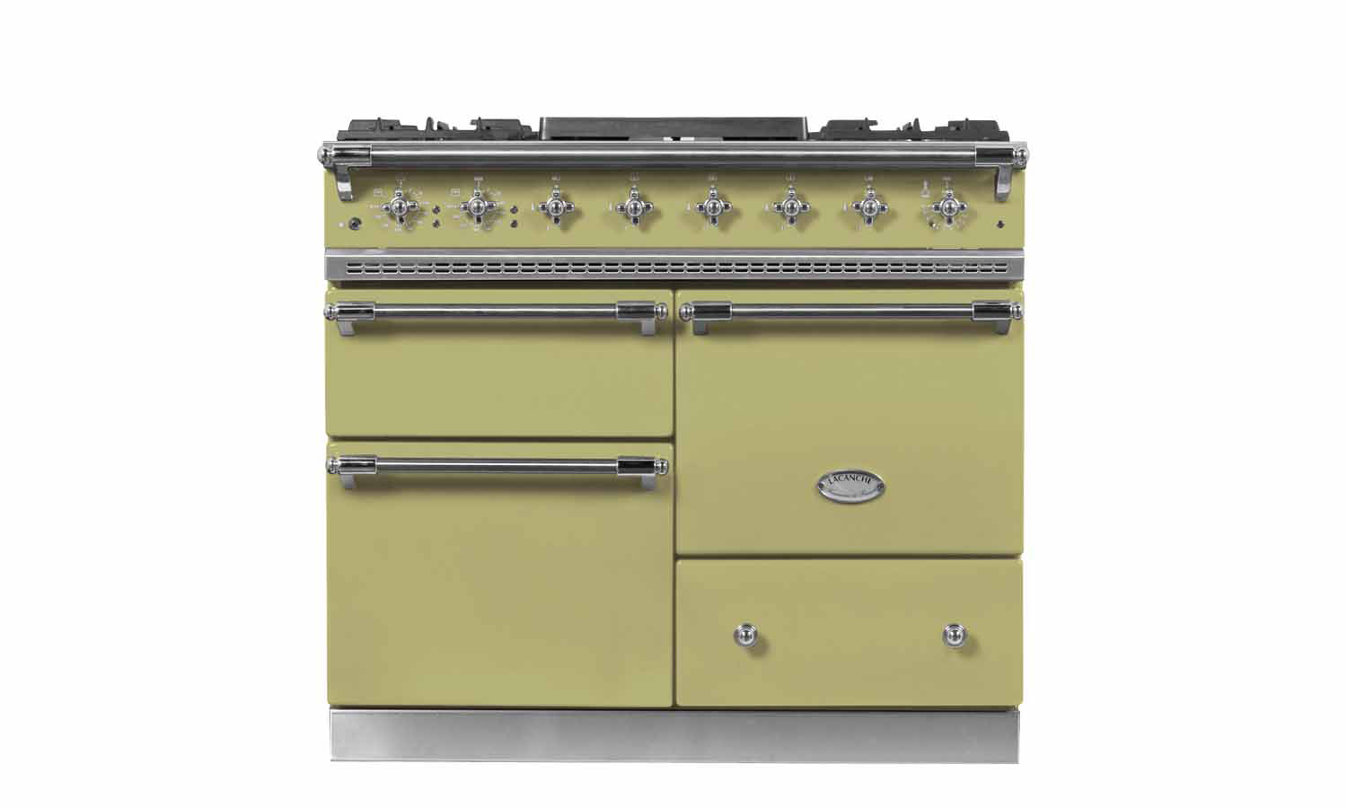 Standherd in Cremefarbe mit mehreren Backöfen und Kochfeldern, ideal für große Küchen und vielseitiges Kochen