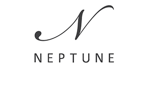 Schwarz-weißes Neptune Logo mit großem, geschwungenem N über dem Wort NEPTUNE